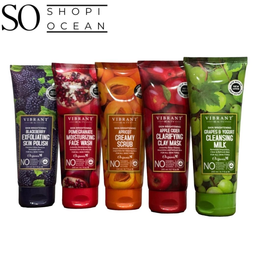 VIBRANT BEAUTY FACIAL SET OF 5 -SCRUB + MASK + SKIN POLISH + CLEANSER + FACEWASH