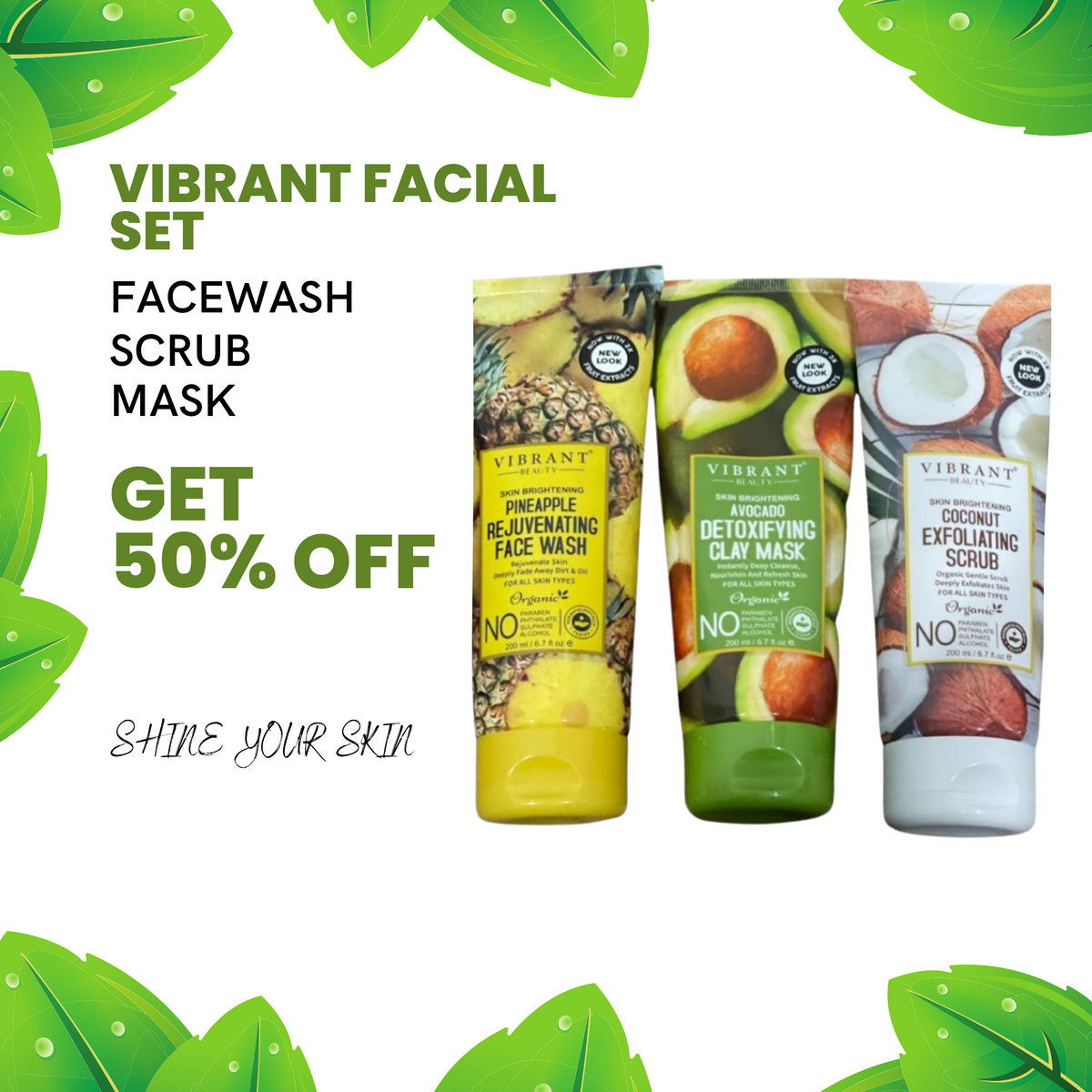 VIBRANT BEAUTY URGENT FACIAL SET OF 3 - SCRUB + MASK + FACEWASH